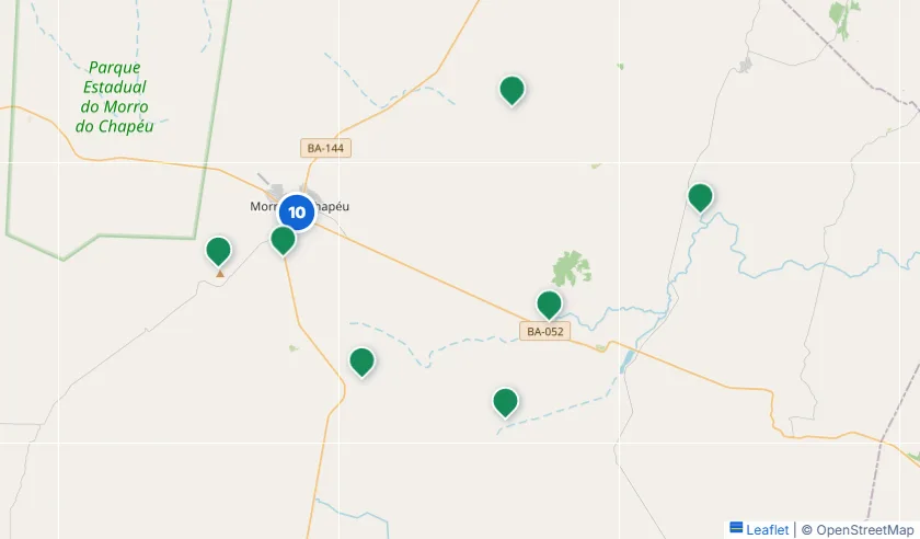 Mapa de Morro do Chapéu com os pontos do guia