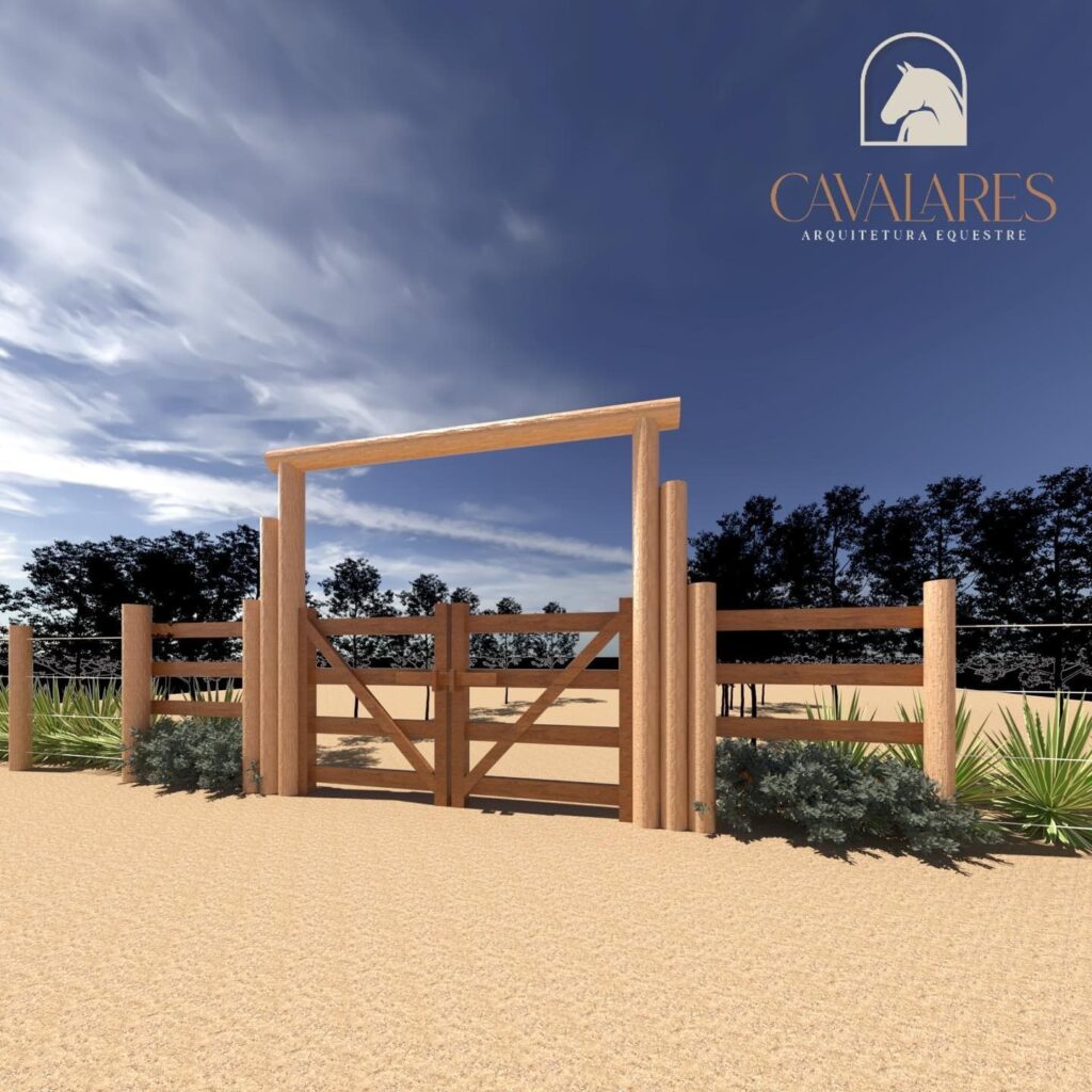 Projeto de porteira de haras feito pela Cavalares Arquitetura Equestre