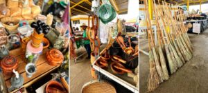 Artesanato na feira de Morro do Chapéu: peças de madeira, utensílios e vassouras de palha