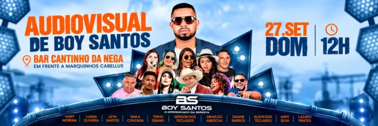 Banner do audiovisual de Boy Santos no Bar Cantinho da Nega, em 27 de setembro de 2026, às 12h