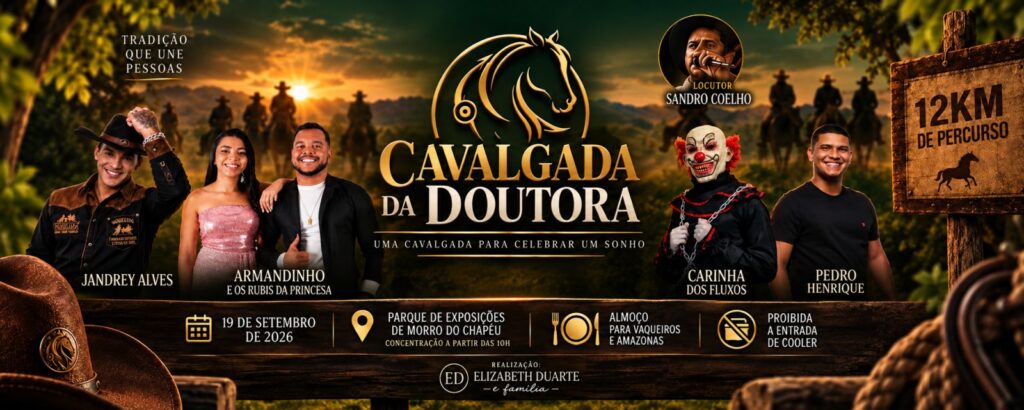 Cartaz da Cavalgada da Doutora, em 19 de setembro de 2026, no Parque de Exposições de Morro do Chapéu