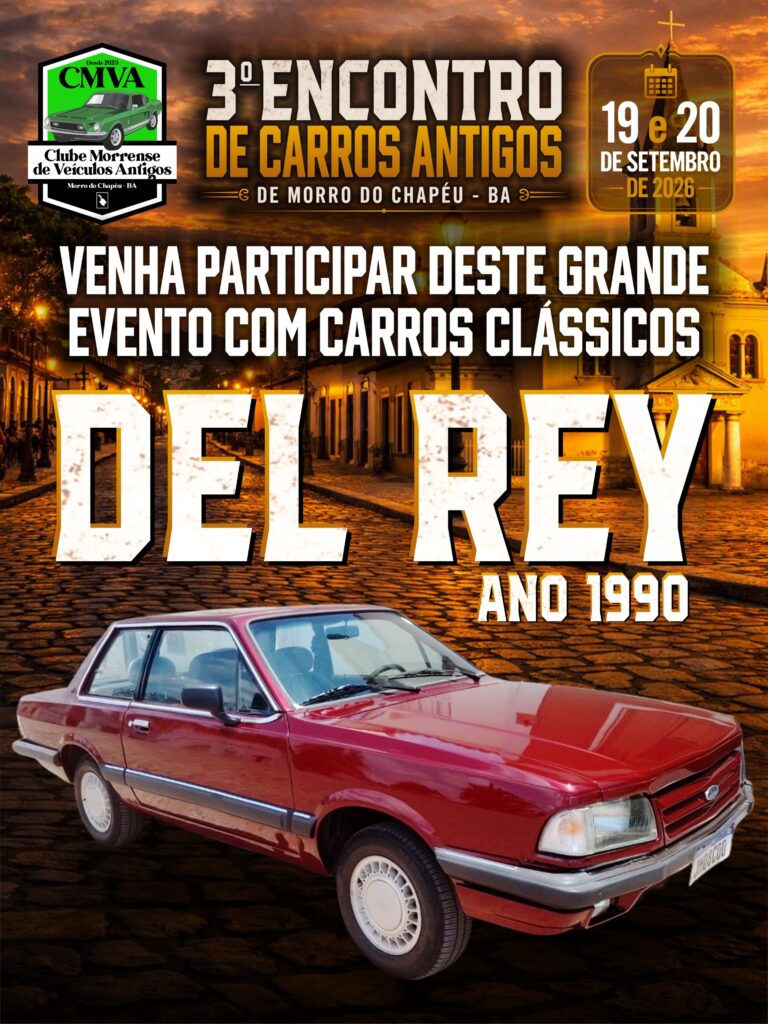 Ford Del Rey 1990 vermelho, clássico no Encontro de Carros Antigos de Morro do Chapéu