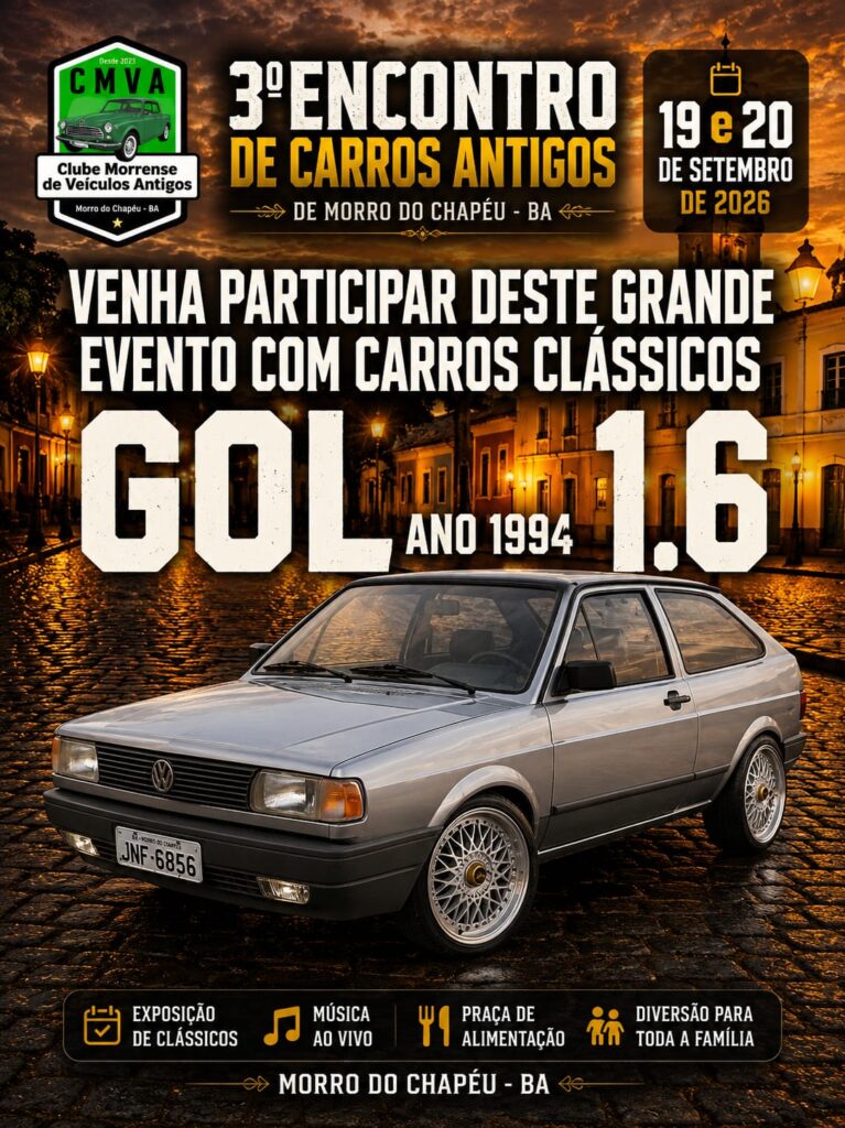 Gol 1.6 1994 prata com rodas de teia, clássico no Encontro de Carros Antigos de Morro do Chapéu
