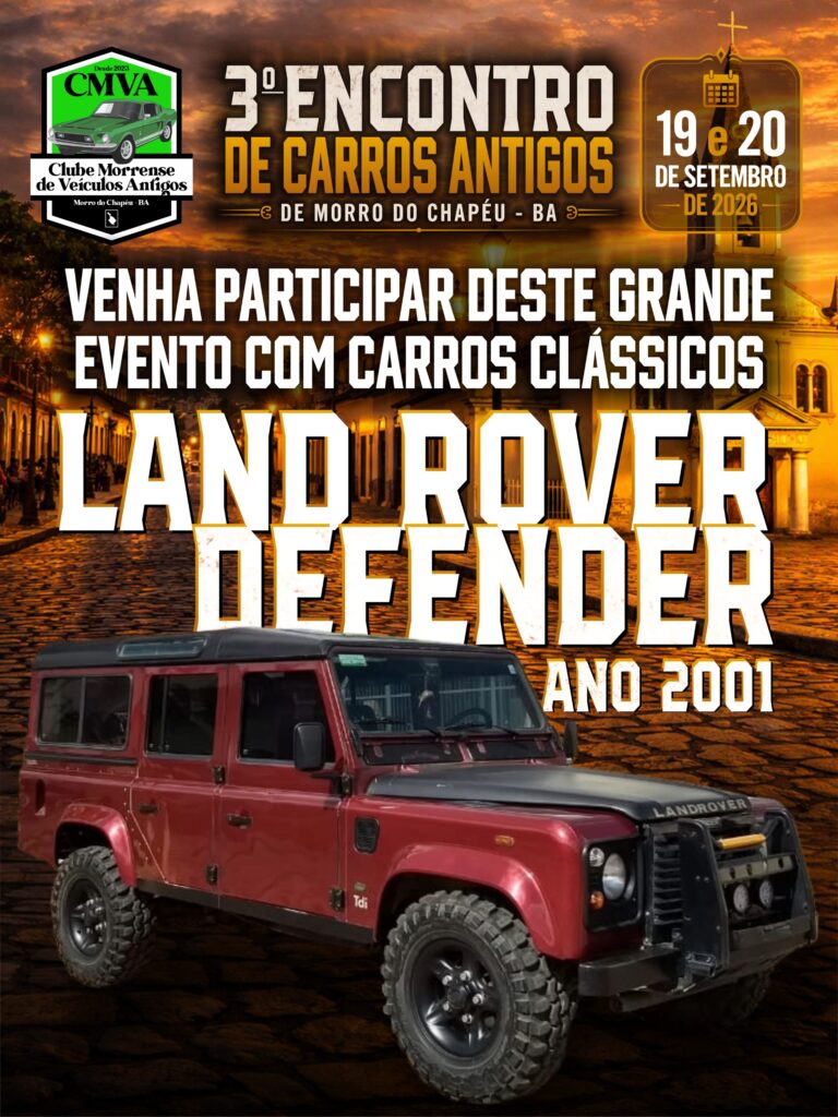 Land Rover Defender 2001 vermelha no Encontro de Carros Antigos de Morro do Chapéu
