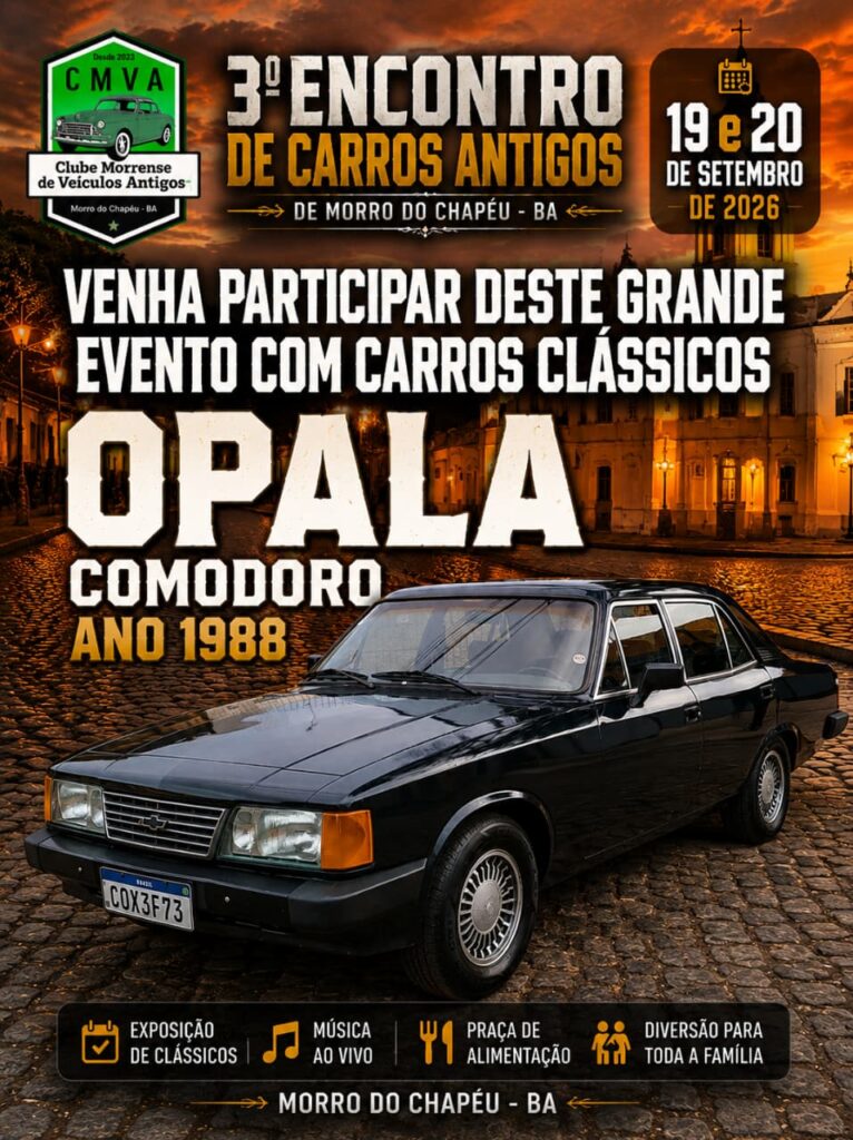 Opala Comodoro 1988 preto, carro clássico no Encontro de Carros Antigos de Morro do Chapéu