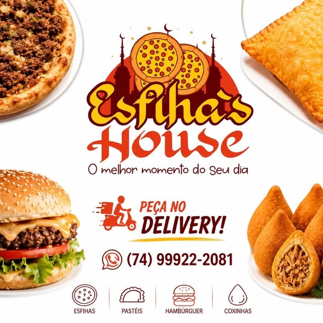 Delivery da Esfiha's House: esfihas, pastéis, hambúrguer e coxinhas