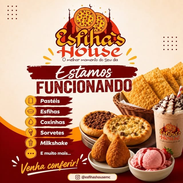 Pastéis, esfihas, coxinhas, sorvetes e milkshake da Esfiha's House