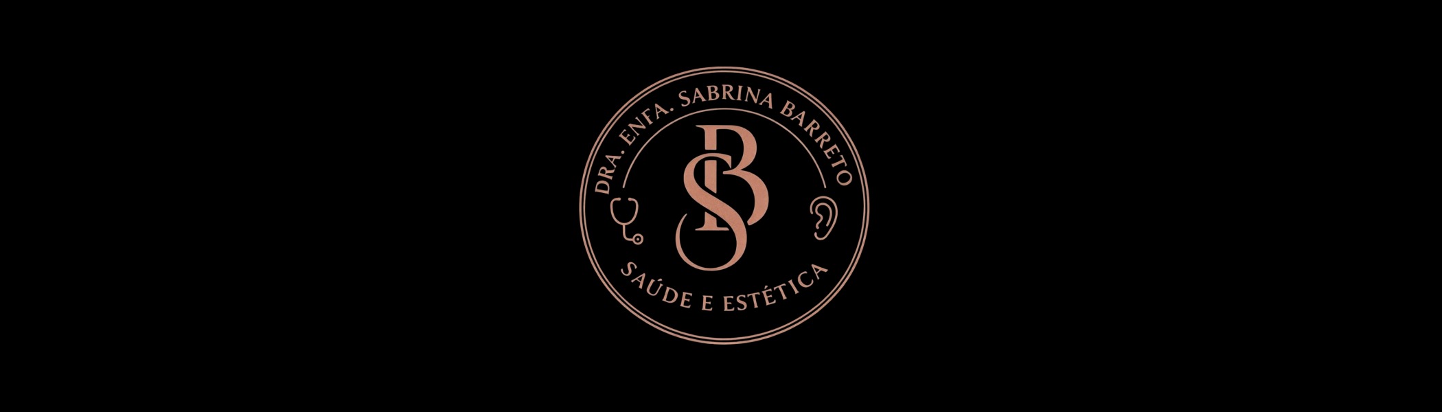 Logotipo circular com as iniciais SB e o texto Dra. Enfa. Sabrina Barreto Saúde e Estética