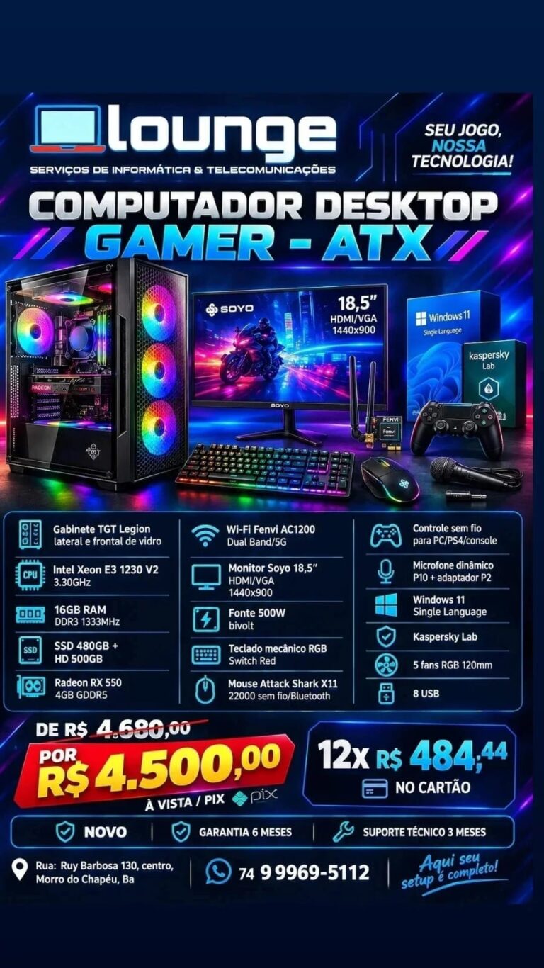 Computador desktop gamer ATX na Lounge