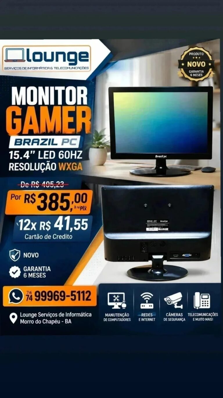 Monitor gamer Brazil PC 15,4 polegadas na Lounge