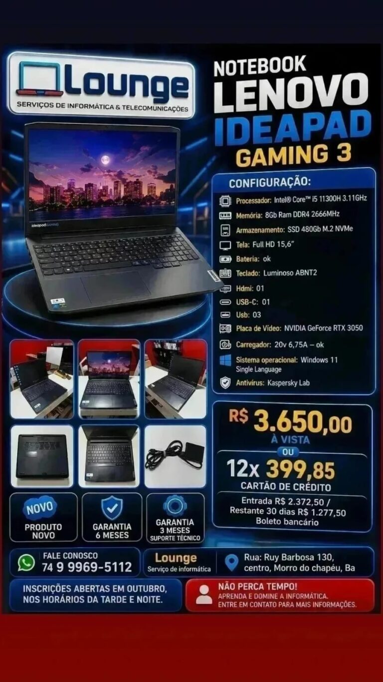 Notebook Lenovo Ideapad Gaming 3 na Lounge