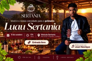 Banner do primeiro Luau Sertania, 11 de outubro de 2026, às 17h, na Vinícola Sertania, com José Henrique