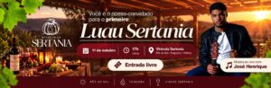 Banner do primeiro Luau Sertania, 11 de outubro de 2026, às 17h, na Vinícola Sertania, com música ao vivo de José Henrique